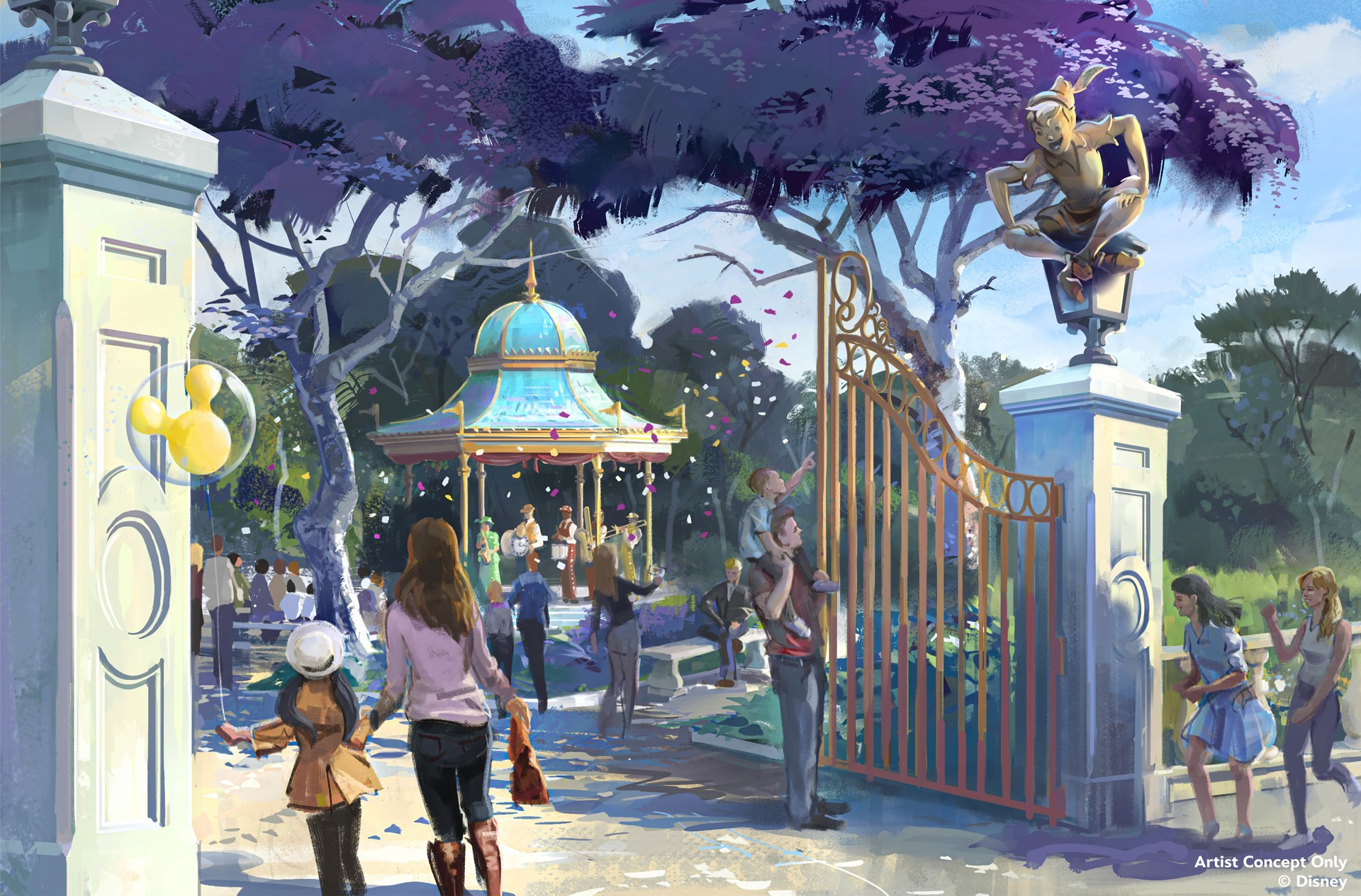 Portail doré et kiosque au cœur des nouveaux jardins